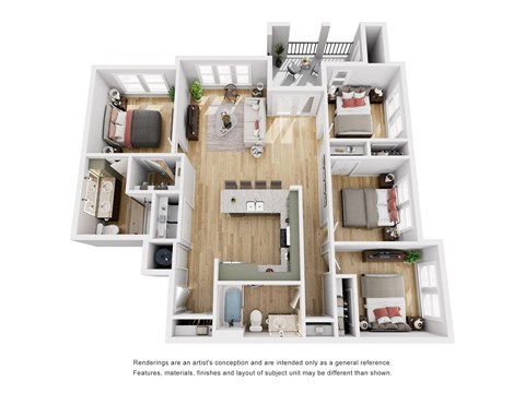 Floor plan for 4 beds, 2 baths, 1362 sqft